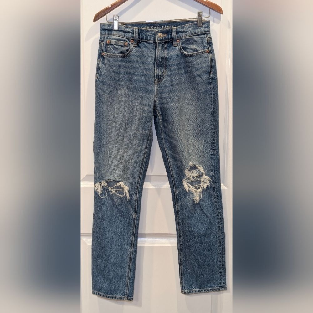 American Eagle Super High-Rise Straight Ankle Jeans Distressed Indie 0 Reg - Picture 2 of 6